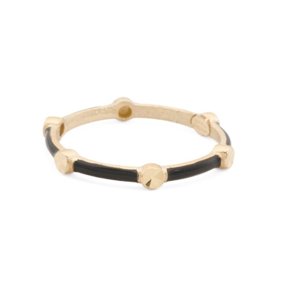 GOLDEN CLEF Black Made In Italy 14k Gold Colorful Enamel Stacking Band Ring